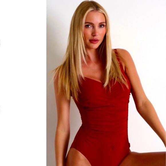SHAN Red Ruched One Piece Underwire Swimsuit New With Tags - Picture 8 of 11